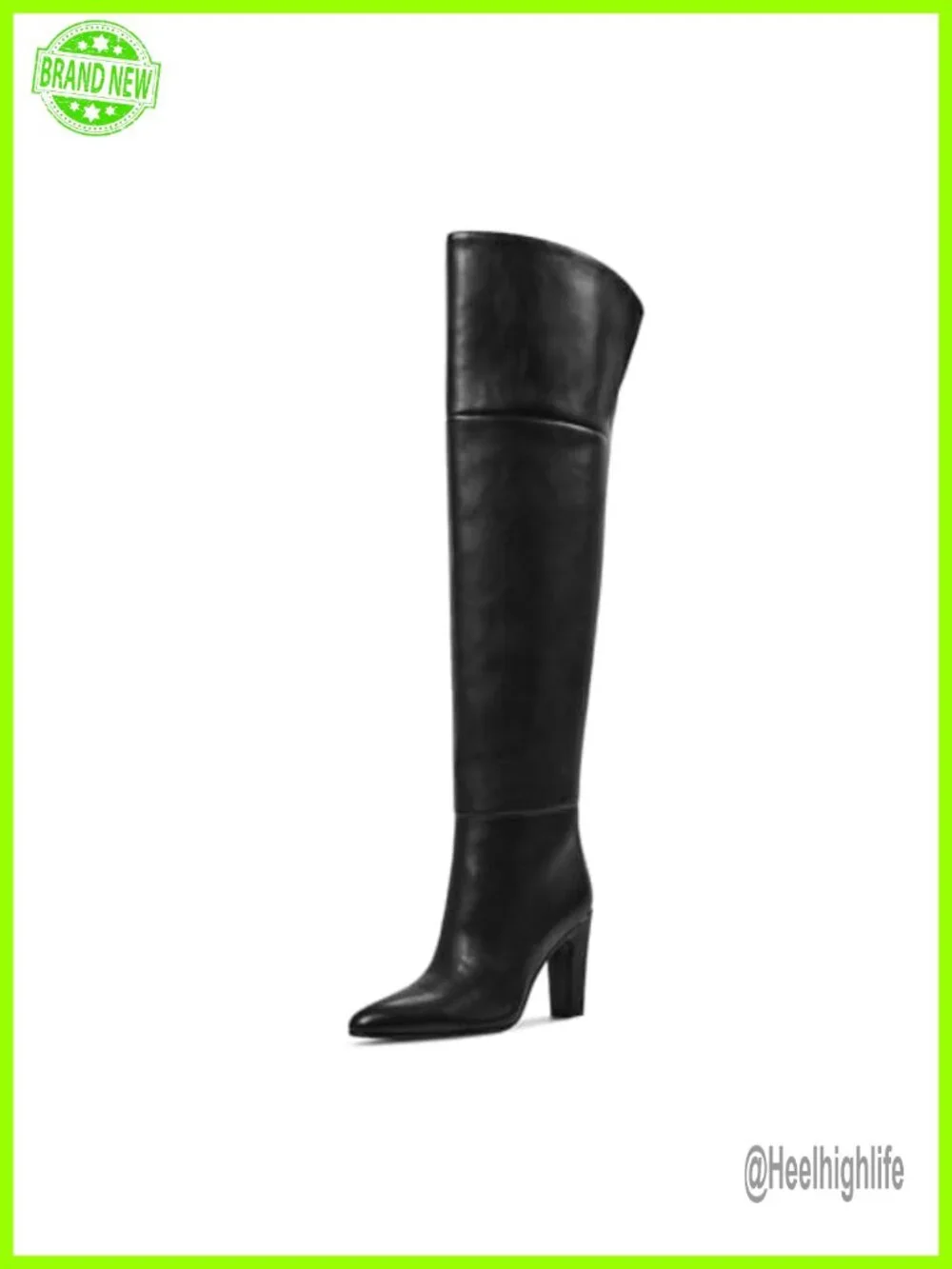 Faux Leather Over the Knee Boots Chunky Heel Wide Calf Pointed Toe Block Heel